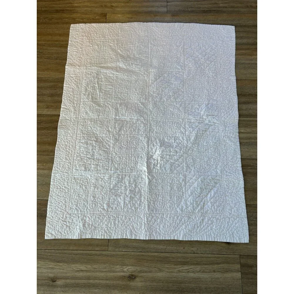 Vintage Fairy Elf Baby Blanket Quilt Hand Drawn Handmade Yellow Flaws READ